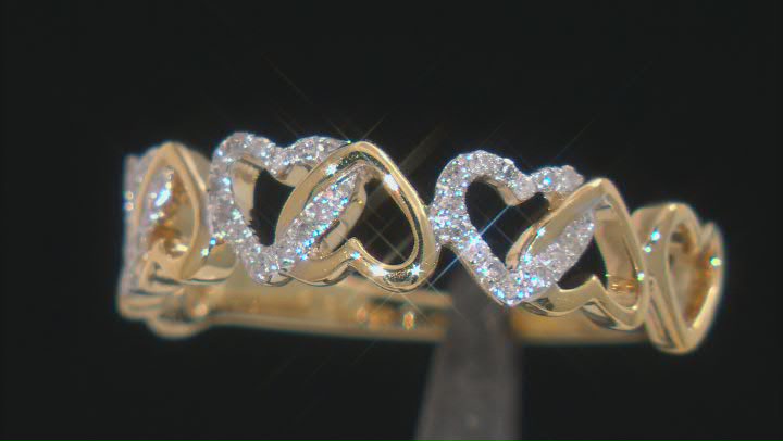White Diamond 14k Yellow Gold Over Sterling Silver Heart Link Ring 0.10ctw Video Thumbnail