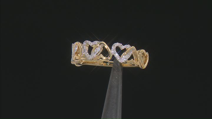 White Diamond 14k Yellow Gold Over Sterling Silver Heart Link Ring 0.10ctw Video Thumbnail