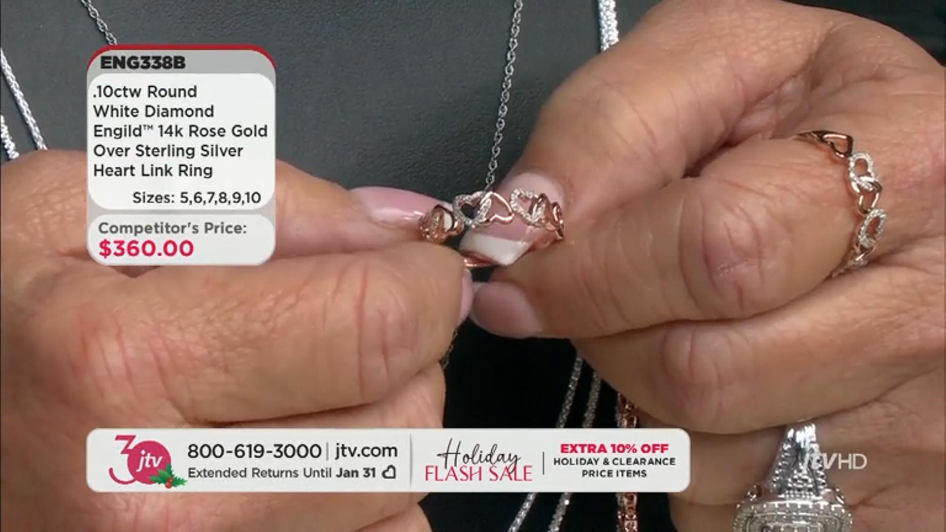 White Diamond 14k Rose Gold Over Sterling Silver Heart Link Ring 0.10ctw Video Thumbnail