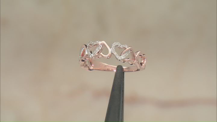 White Diamond 14k Rose Gold Over Sterling Silver Heart Link Ring 0.10ctw Video Thumbnail
