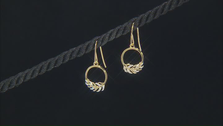 White Diamond Accent 14k Yellow Gold Over Sterling Silver Leaf Design Earrings Video Thumbnail