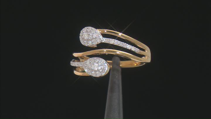 White Diamond 14k Yellow Gold Over Sterling Silver Bypass Ring 0.33ctw Video Thumbnail