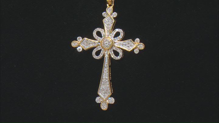 White Diamond 14k Yellow Gold Over Sterling Silver Cross Pendant With 20" Cable Chain 0.20ctw Video Thumbnail