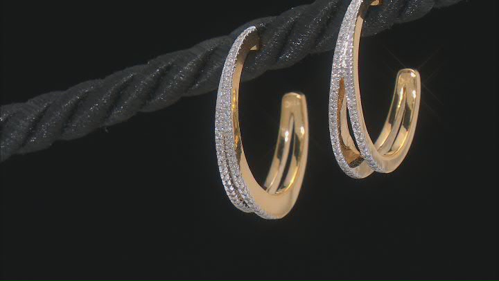 White Diamond 14k Yellow Gold Over Sterling Silver J-Hoop Earrings 0.15ctw Video Thumbnail
