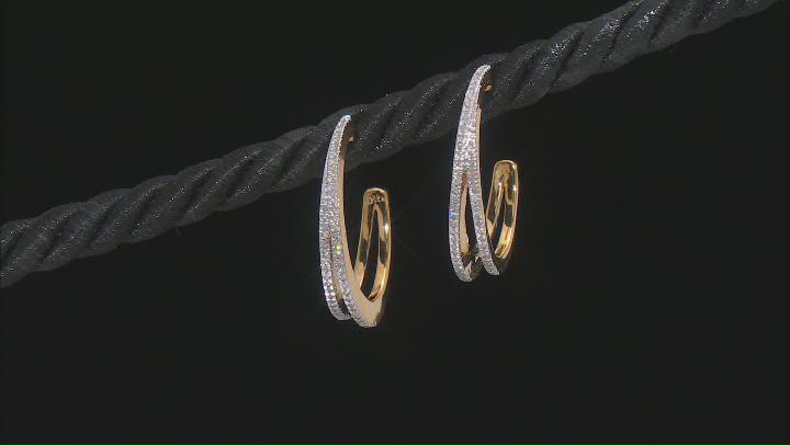 White Diamond 14k Yellow Gold Over Sterling Silver J-Hoop Earrings 0.15ctw Video Thumbnail