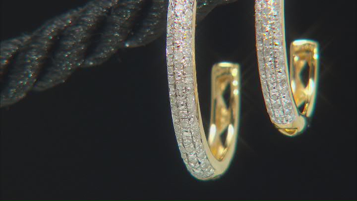 White Diamond 14k Yellow Gold Over Sterling Silver J-Hoop Earrings 0.25ctw Video Thumbnail