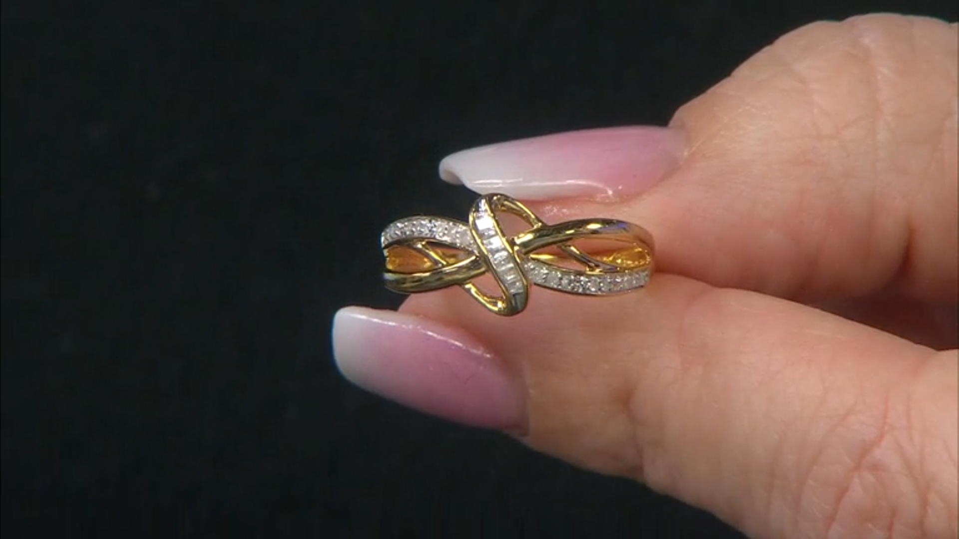White Diamond 14k Yellow Gold Over Sterling Silver Crossover Ring 0.10ctw Video Thumbnail