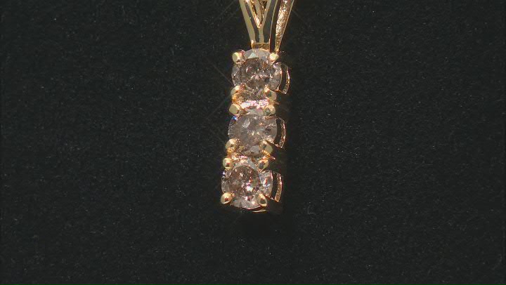 Champagne Diamond 14k Yellow Gold Over Sterling Silver 3-Stone Pendant With 18" Chain 0.45ctw Video Thumbnail