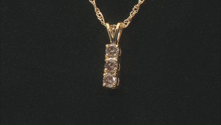 Champagne Diamond 14k Yellow Gold Over Sterling Silver 3-Stone Pendant With 18" Chain 0.45ctw Video Thumbnail