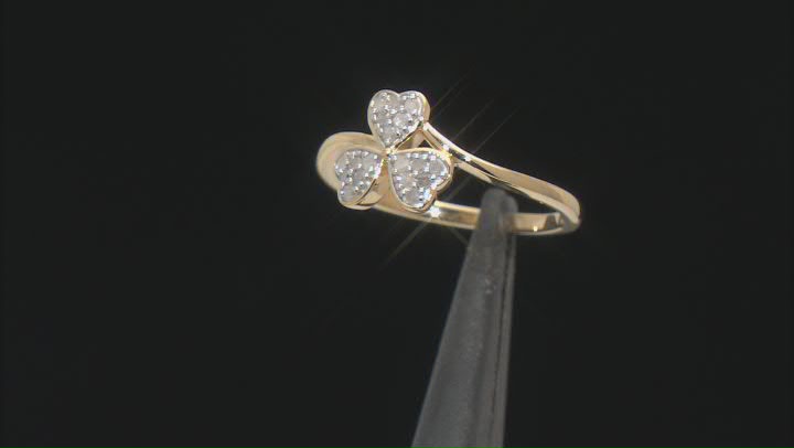 White Diamond 14k Yellow Gold Over Sterling Silver Three Leaf Clover Ring 0.15ctw Video Thumbnail