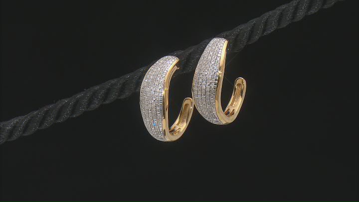 White Diamond 14k Yellow Gold Over Sterling Silver J-Hoop Earrings 0.50ctw Video Thumbnail