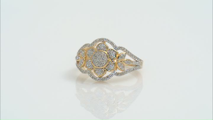 White Diamond 14k Yellow Gold Over Sterling Silver Floral Ring 0.33ctw Video Thumbnail