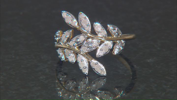 White Diamond 14k Yellow Gold Over Sterling Silver Bypass Leaf Ring 0.35ctw Video Thumbnail