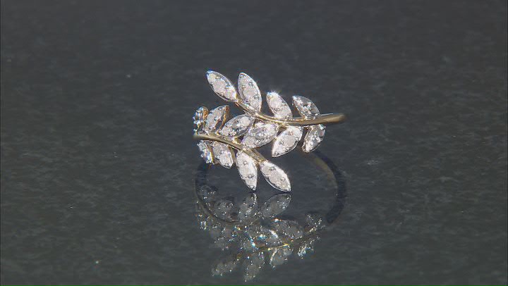 White Diamond 14k Yellow Gold Over Sterling Silver Bypass Leaf Ring 0.35ctw Video Thumbnail