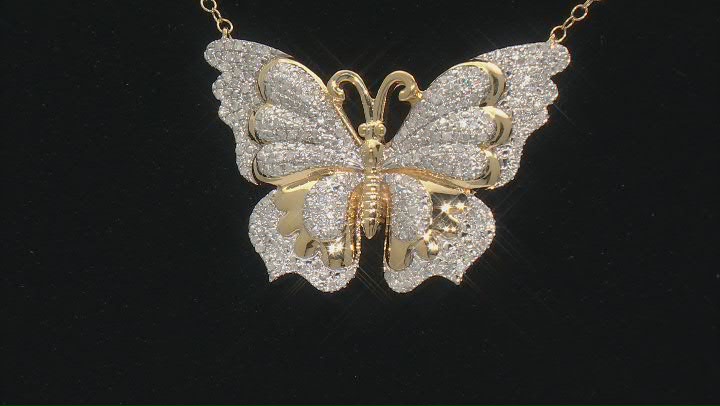 White Diamond 14k Yellow Gold Over Sterling Silver Butterfly Necklace 0.50ctw Video Thumbnail