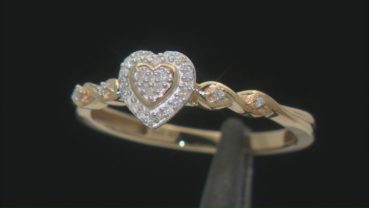 White Diamond 14k Yellow Gold Over Sterling Silver Cluster Heart Ring 0.10ctw Video Thumbnail