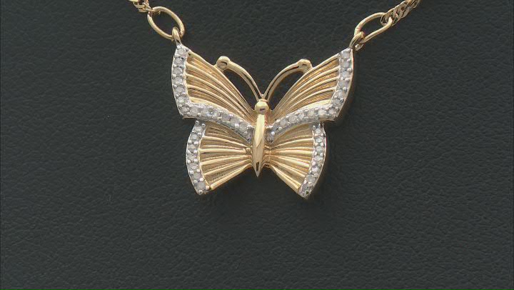 White Diamond 14k Yellow Gold Over Sterling Silver Butterfly Necklace 0.15ctw Video Thumbnail