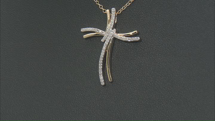 White Diamond 14k Yellow Gold Over Sterling Silver Cross Pendant With 19" Cable Chain 0.20ctw Video Thumbnail