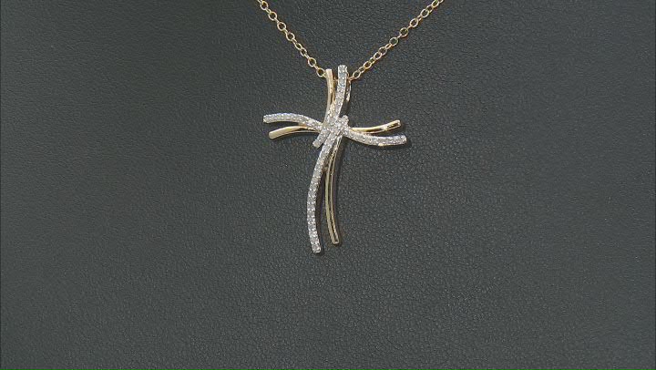 White Diamond 14k Yellow Gold Over Sterling Silver Cross Pendant With 19" Cable Chain 0.20ctw Video Thumbnail