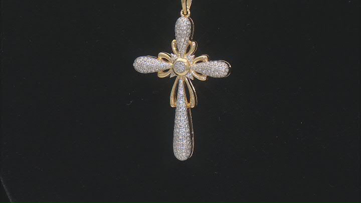 White Diamond 14k Yellow Gold Over Sterling Silver Cross Pendant With A 20" Cable Chain 0.20ctw Video Thumbnail