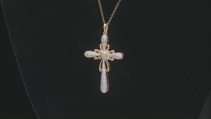 White Diamond 14k Yellow Gold Over Sterling Silver Cross Pendant With A 20" Cable Chain 0.20ctw Video Thumbnail
