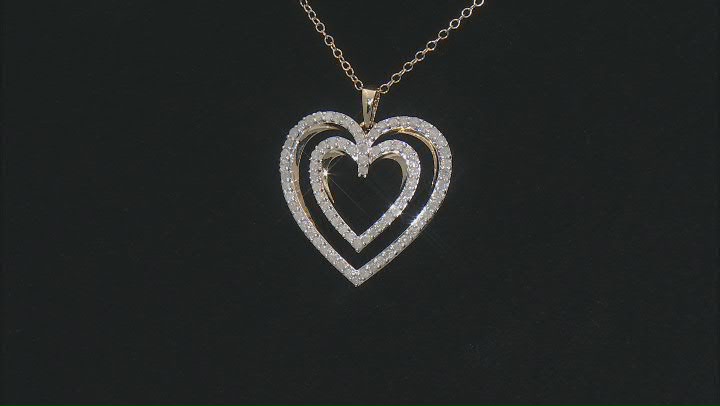 White Diamond 14k Yellow Gold Over Sterling Silver Heart Pendant With Chain 1.00ctw Video Thumbnail