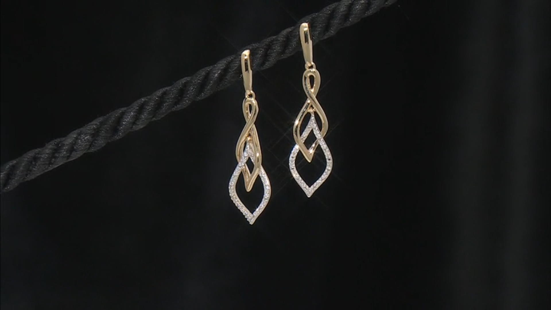 White Diamond 14k Yellow Gold Over Sterling Silver Dangle Earrings 0.10ctw Video Thumbnail
