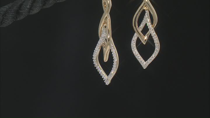 White Diamond 14k Yellow Gold Over Sterling Silver Dangle Earrings 0.10ctw Video Thumbnail