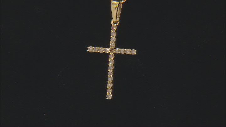 Champagne Diamond 14k Yellow Gold Over Sterling Silver Cross Pendant With 18" Box Chain Video Thumbnail