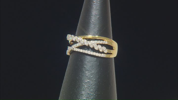 White Diamond 14k Yellow Gold Over Sterling Silver Crossover Band Ring 0.33ctw Video Thumbnail
