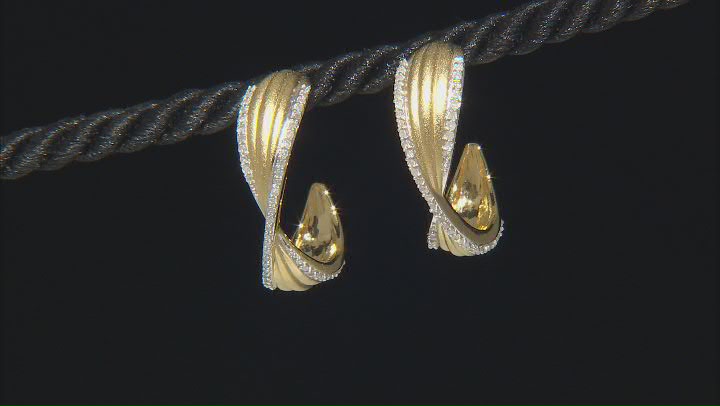 White Diamond 14k Yellow Gold Over Sterling Silver J-Hoop Earrings 0.50ctw Video Thumbnail