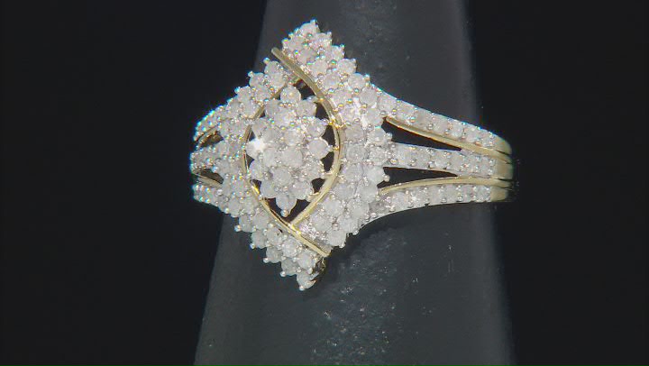 White Diamond 14k Yellow Gold Over Sterling Silver Cluster Ring 1.00ctw Video Thumbnail