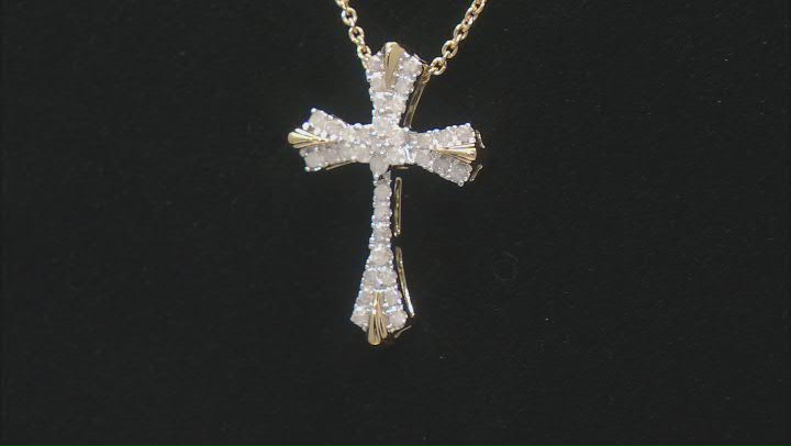 White Diamond 14k Yellow Gold Over Sterling Silver Cross Slide Pendant With Chain 0.25ctw Video Thumbnail