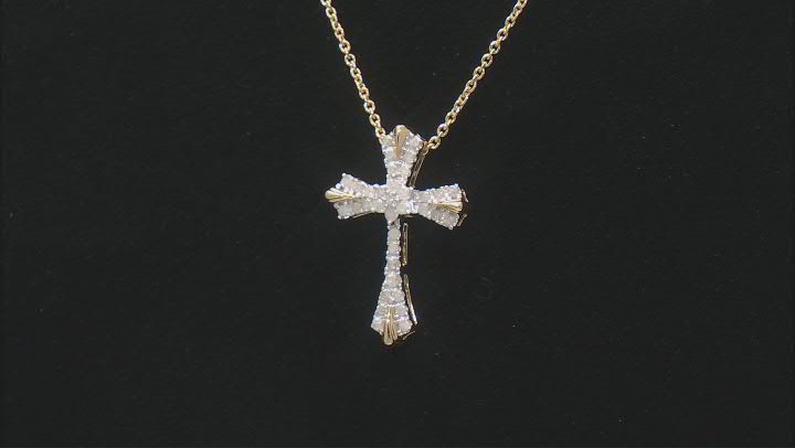 White Diamond 14k Yellow Gold Over Sterling Silver Cross Slide Pendant With Chain 0.25ctw Video Thumbnail