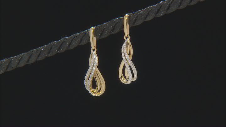 White Diamond 14k Yellow Gold Over Sterling Silver Dangle Earrings 0.15ctw Video Thumbnail