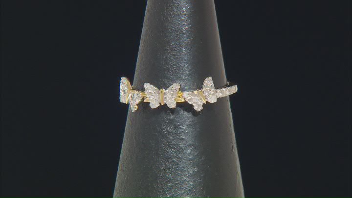 White Diamond 14k Yellow Gold Over Sterling Silver Butterfly Band Ring 0.13ctw Video Thumbnail