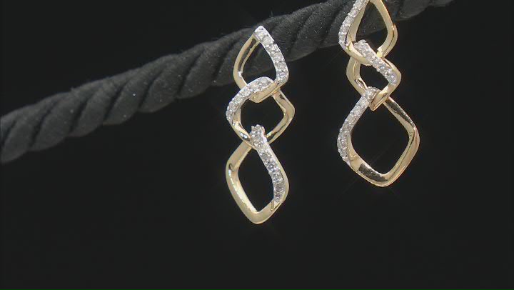 White Diamond 14k Yellow Gold Over Sterling Silver Dangle Earrings 0.16ctw Video Thumbnail