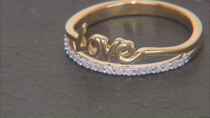 White Diamond 14k Yellow Gold Over Sterling Silver "Love" Ring 0.15ctw Video Thumbnail