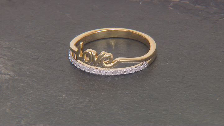 White Diamond 14k Yellow Gold Over Sterling Silver "Love" Ring 0.15ctw Video Thumbnail