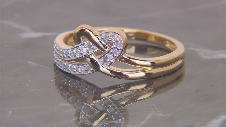 White Diamond 14k Yellow Gold Over Sterling Silver Crossover Heart Ring 0.15ctw Video Thumbnail