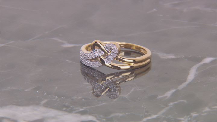 White Diamond 14k Yellow Gold Over Sterling Silver Crossover Heart Ring 0.15ctw Video Thumbnail