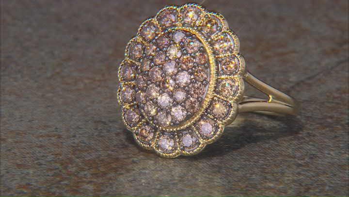 Champagne Diamond 14k Yellow Gold Over Sterling Silver Cluster Ring 1.00ctw Video Thumbnail