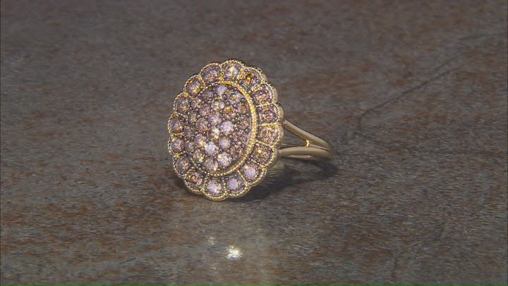 Champagne Diamond 14k Yellow Gold Over Sterling Silver Cluster Ring 1.00ctw Video Thumbnail