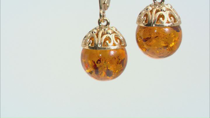 Orange Amber 18k Yellow Gold Over Sterling Silver Earrings