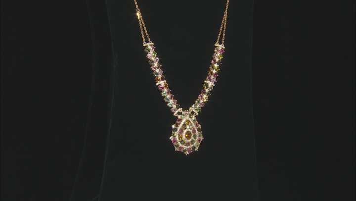 Multi-Tourmaline 18k Yellow Gold Over Silver Necklace 12.49ctw Video Thumbnail