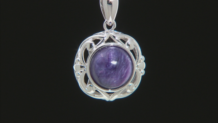 Purple charoite rhodium over silver pendant with chain Video Thumbnail