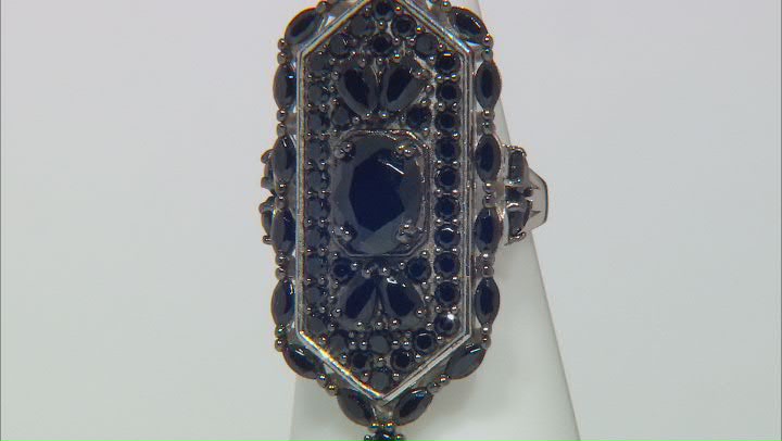 Black Spinel Rhodium Over Silver Ring 5.96ctw Video Thumbnail
