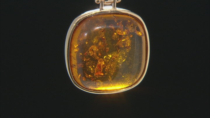 Orange Amber 18k Yellow Gold Over Sterling Silver Pendant With Chain Video Thumbnail