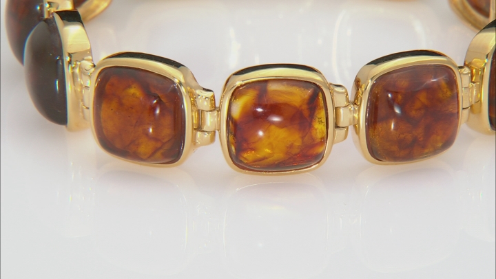 Orange Amber 18k Yellow Gold Over Sterling Silver Bracelet Video Thumbnail