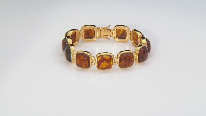 Orange Amber 18k Yellow Gold Over Sterling Silver Bracelet Video Thumbnail